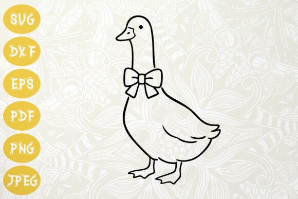 Download Cute Goose with Bow SVG Outline Drawing - Outline Collection