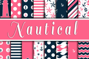 Download Pink and Navy Blue Nautical Designs Digital Paper - Design Collection